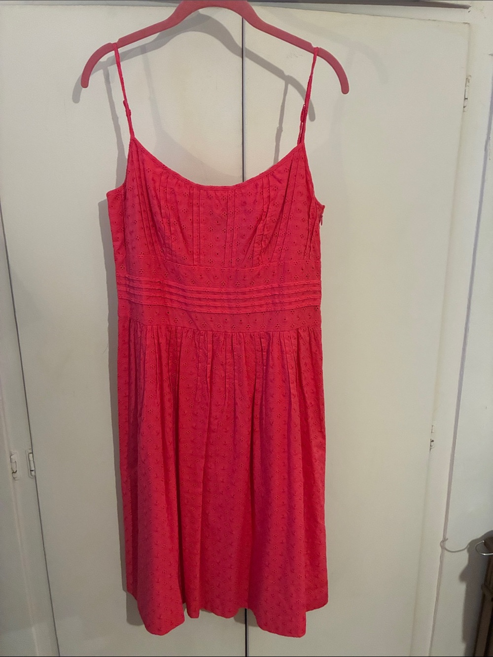 Ann Taylor Coral Eyelet Spaghetti Strap Midi Dress